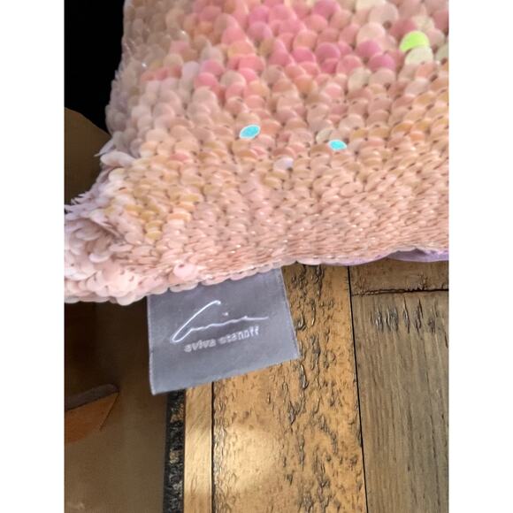 AVIVA STANOFF New Sequin Mermaid Pillow w/Feather-Down insert 18X18 - Picture 1 of 8